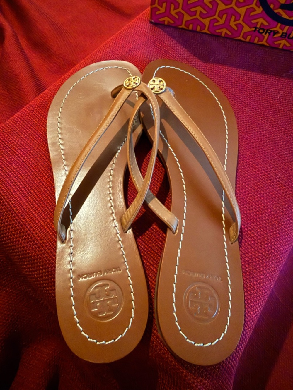 Tory Burch Royal Tan & Gold Terra Thong Veg Leather Sandal Box - Picture 5 of 12